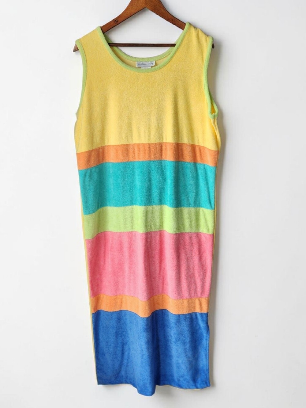 Vintage Gertrude Davenport Terrycloth Colorblock Maxi Dress Yellow Multi Women L